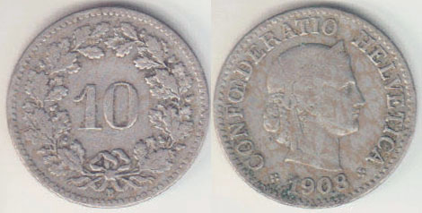 1908 Switzerland 10 Rappen A008144